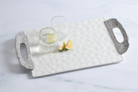 White Porcelain Tray with Silver Textured Handles