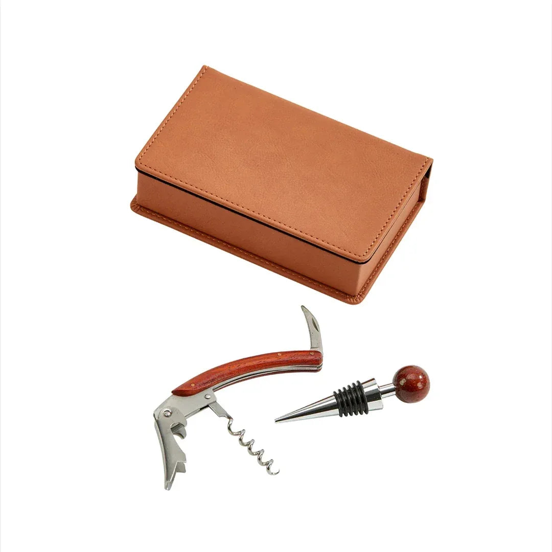 Caramel Leatherette 2-Piece Bar Set Bar Tools