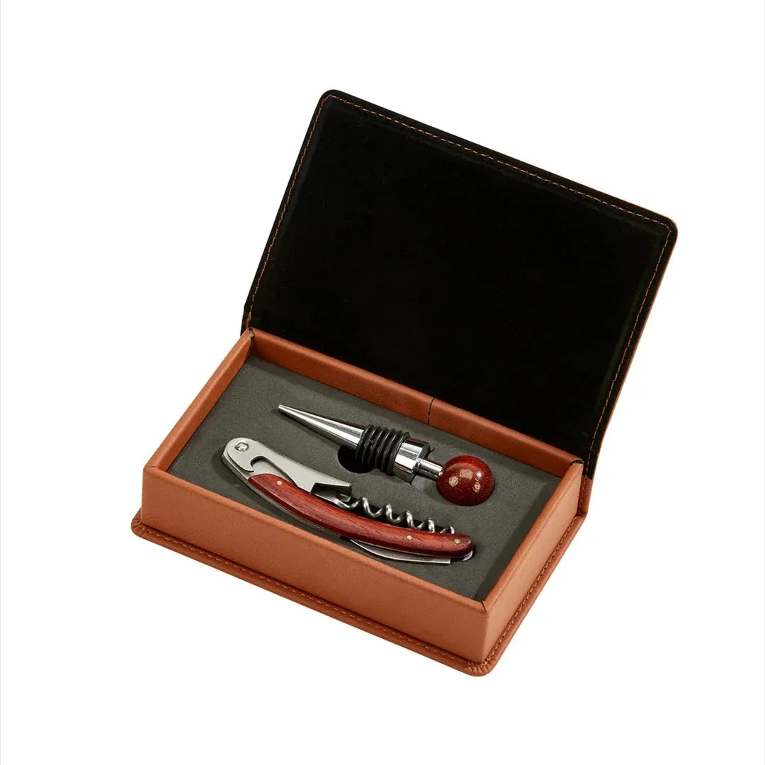 Caramel Leatherette 2-Piece Bar Set Bar Tools