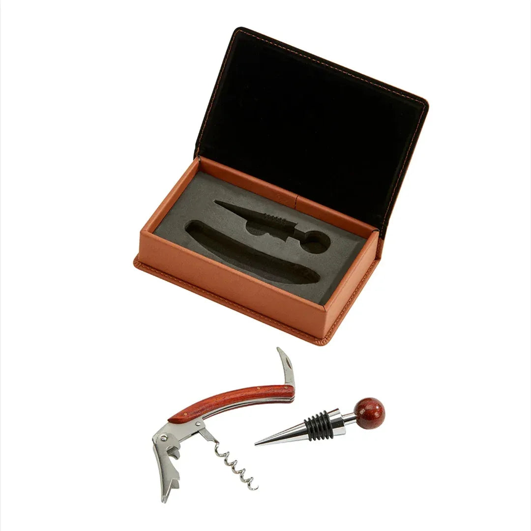 Caramel Leatherette 2-Piece Bar Set Bar Tools