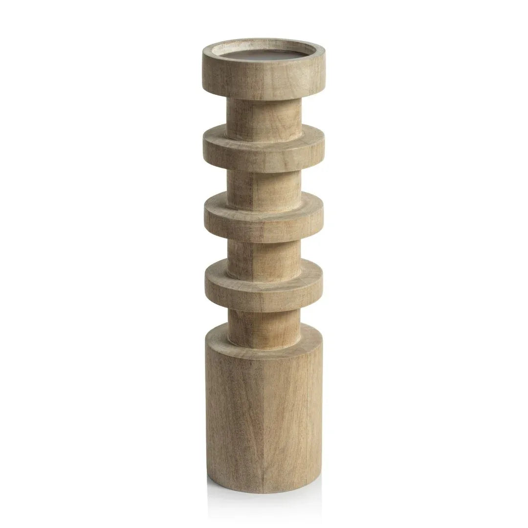 Carved Mango Wood Pillar Extra Large Votives, Hurricanes & Candleholders