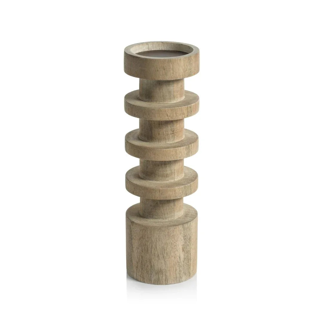 Carved Mango Wood Pillar Tall Votives, Hurricanes & Candleholders