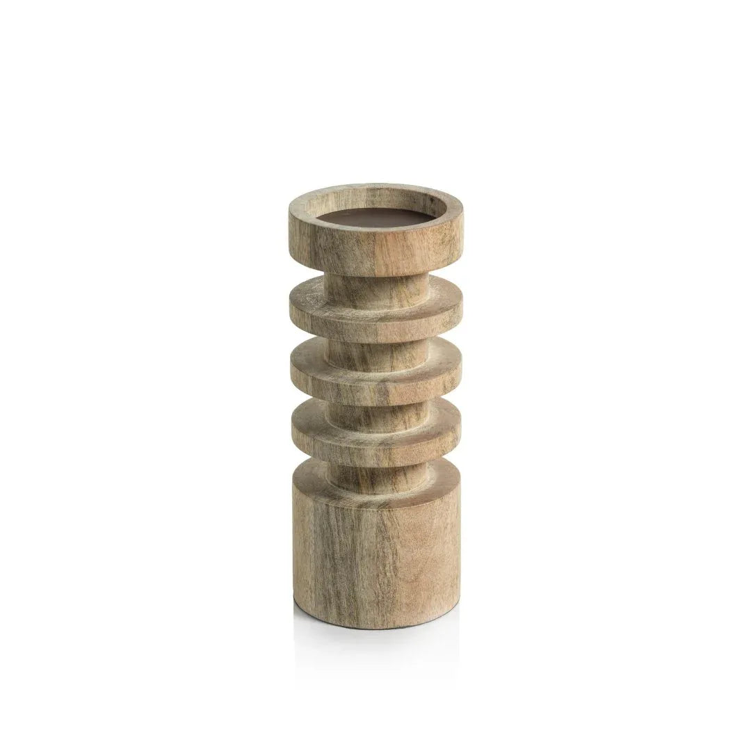 Carved Mango Wood Pillar Medium Votives, Hurricanes & Candleholders