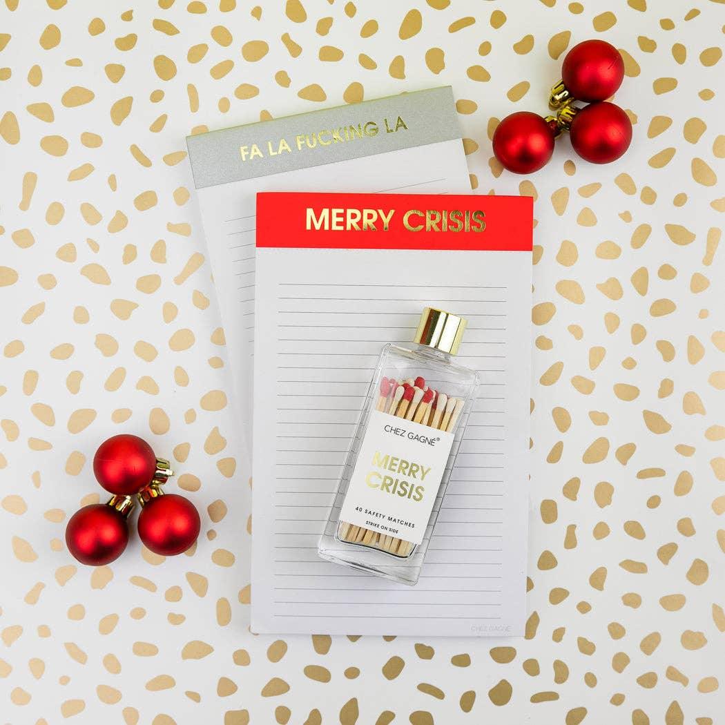 Merry Crisis - Holiday Glass Bottle Safety Matches - White/Red Matchboxes & Lighters