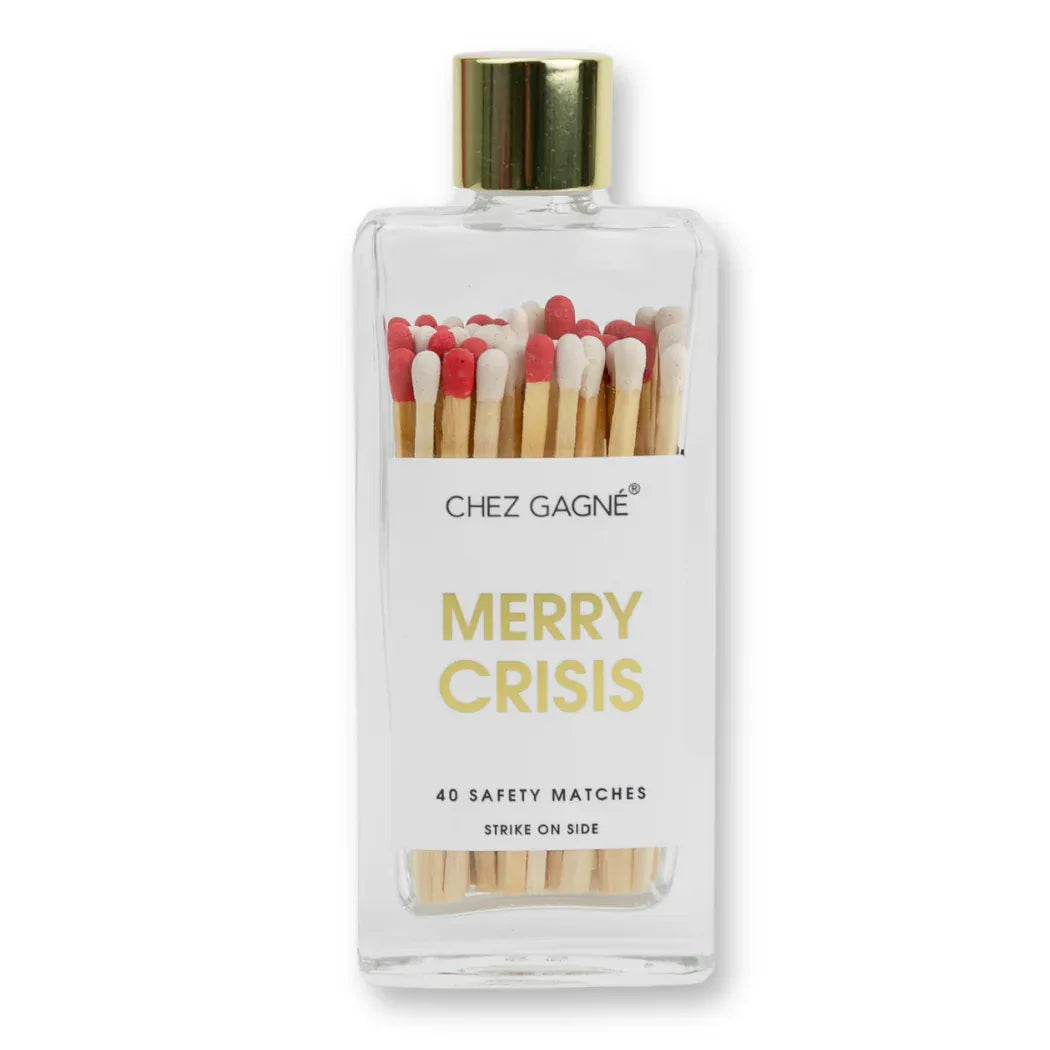 Merry Crisis - Holiday Glass Bottle Safety Matches - White/Red Matchboxes & Lighters