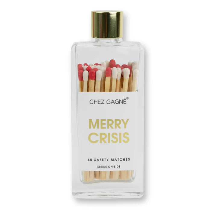 Merry Crisis - Holiday Glass Bottle Safety Matches - White/Red Matchboxes & Lighters