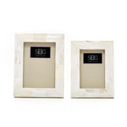 Two white picture frames with 'SEBG' logo on a white background Classic Mother Of Pearl Photo frame