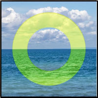 Green circle overlay on a blue ocean and sky background