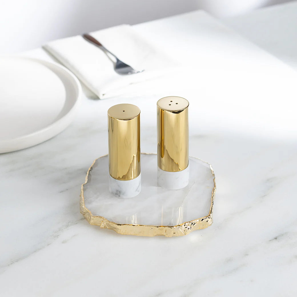 Coluna Dual Salt & Pepper, Marble & Gold, Set of 2