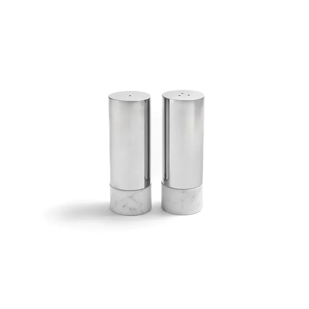 Coluna Dual Salt & Pepper, Marble & Silver, Set of 2 Salt & Pepper Shaker
