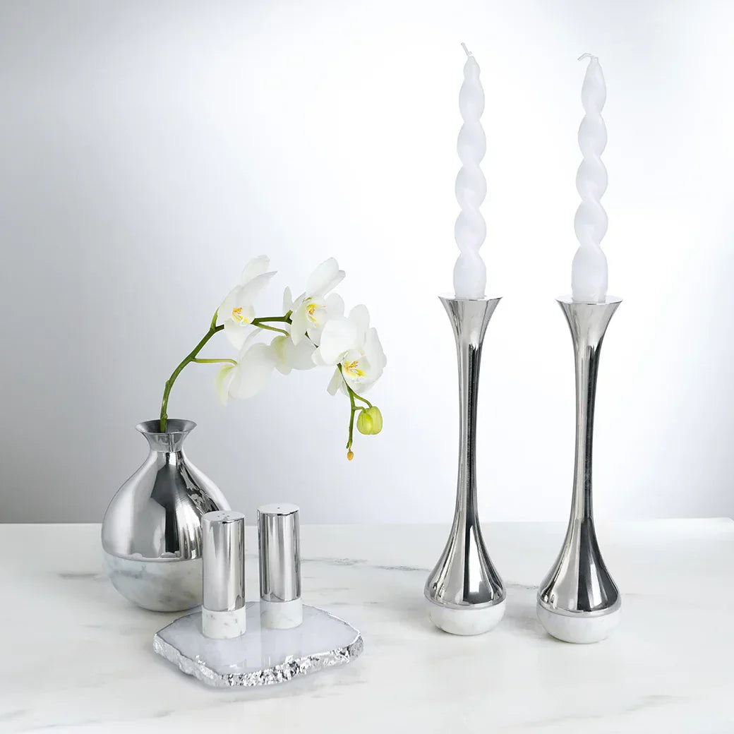 Coluna Dual Salt & Pepper, Marble & Silver, Set of 2 Salt & Pepper Shaker