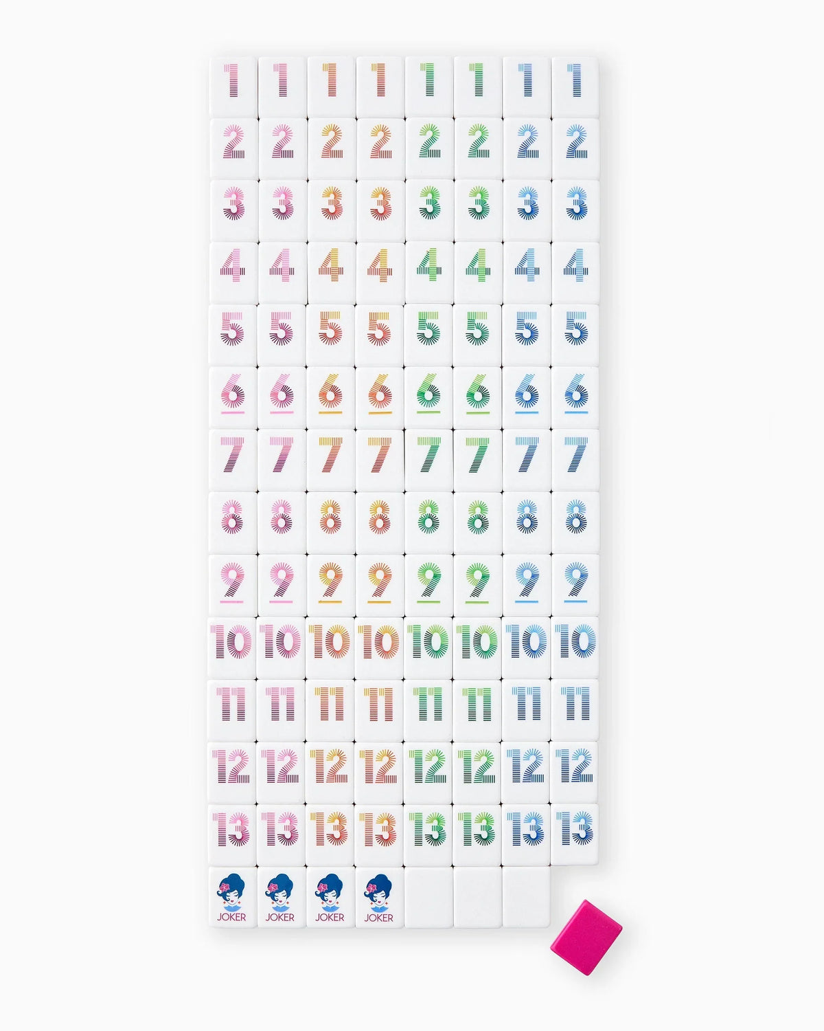 Colorful number tiles for rumminkub or mahjong seton a white background