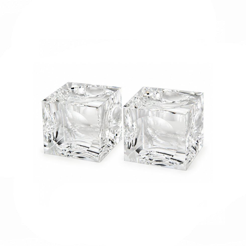 Two clear square glass candle holders with faceted edges, shown on a plain white background.
