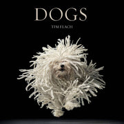 Book cover of 'DOGS' by Tim Flach featuring a dog with a textured coat fur on a black background.