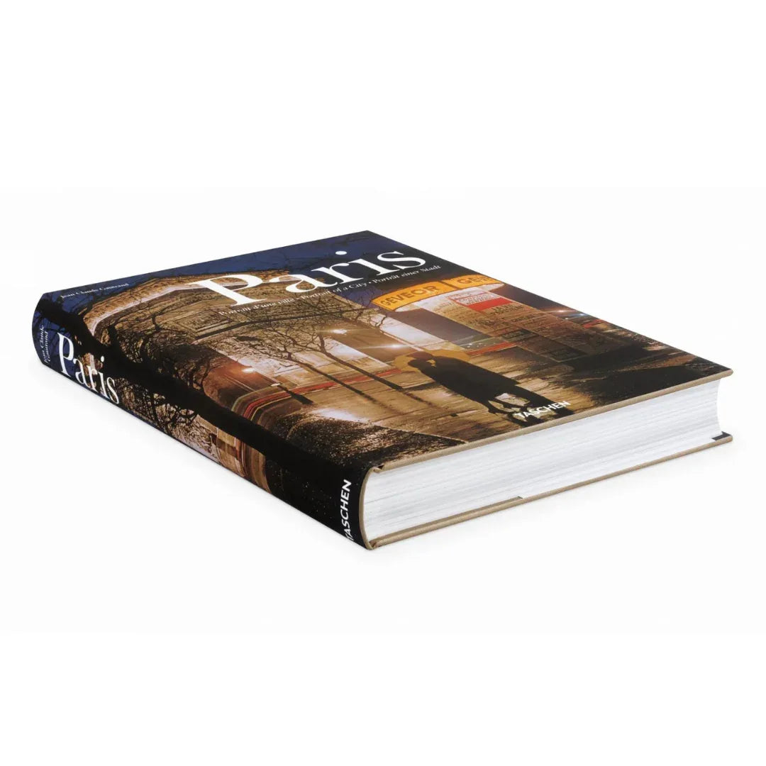 Book titled 'Paris' with a cover featuring architectural images on a white background