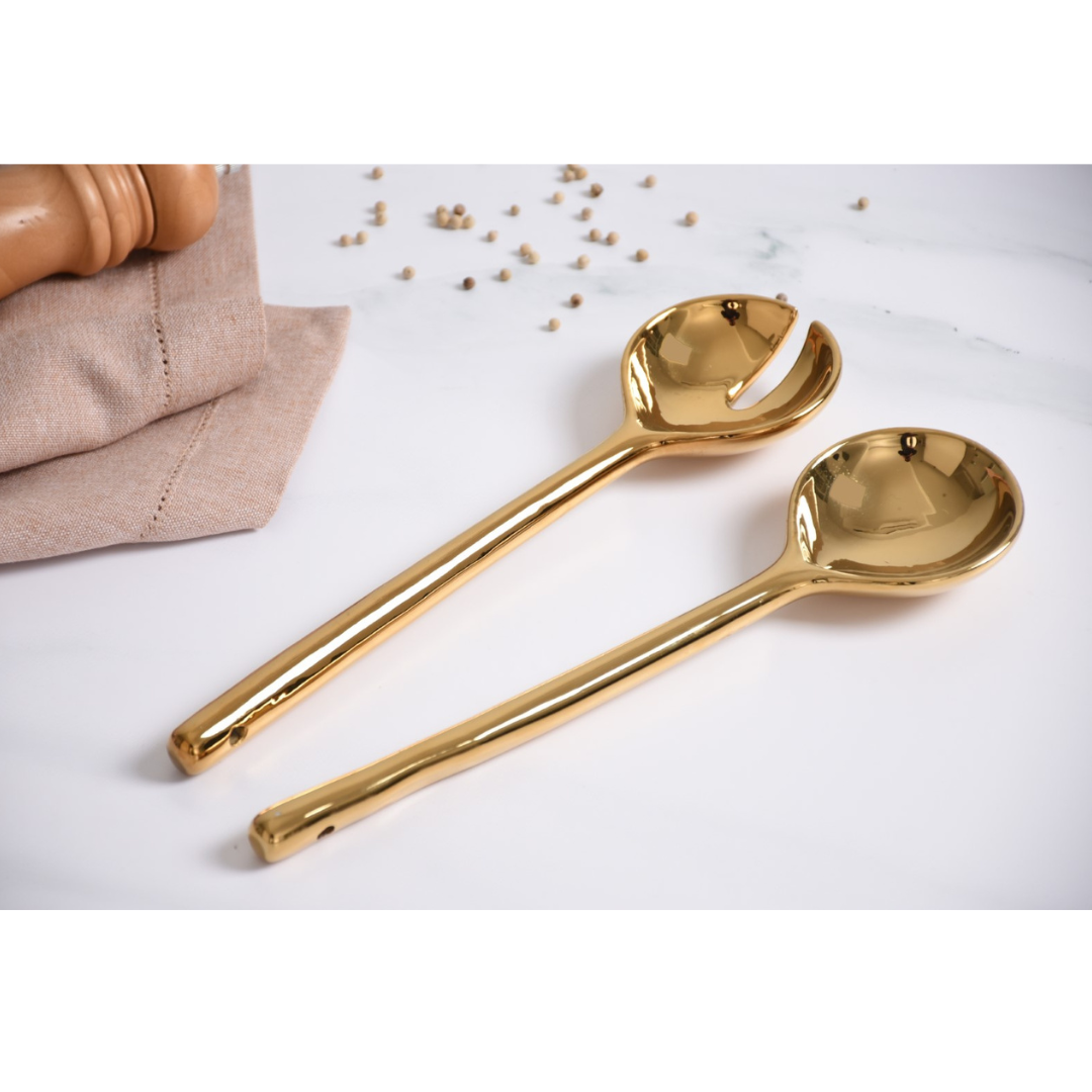 Gold Porcelain Salad Server Set