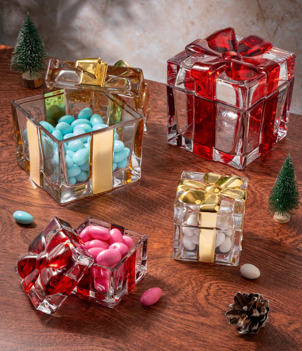 Gold Gift Wrapped Crystal Keepsake Box Decor