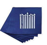 Cloth-Like Cocktail Napkins Happy Hanukkah Blue Silver Cocktail Napkins
