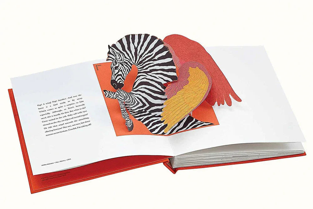 Open book with a zebra illustration on a white background 3-D Hermees pop up