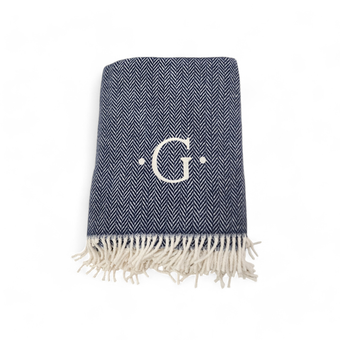 Personalized Monogram Herringbone Plush Throw