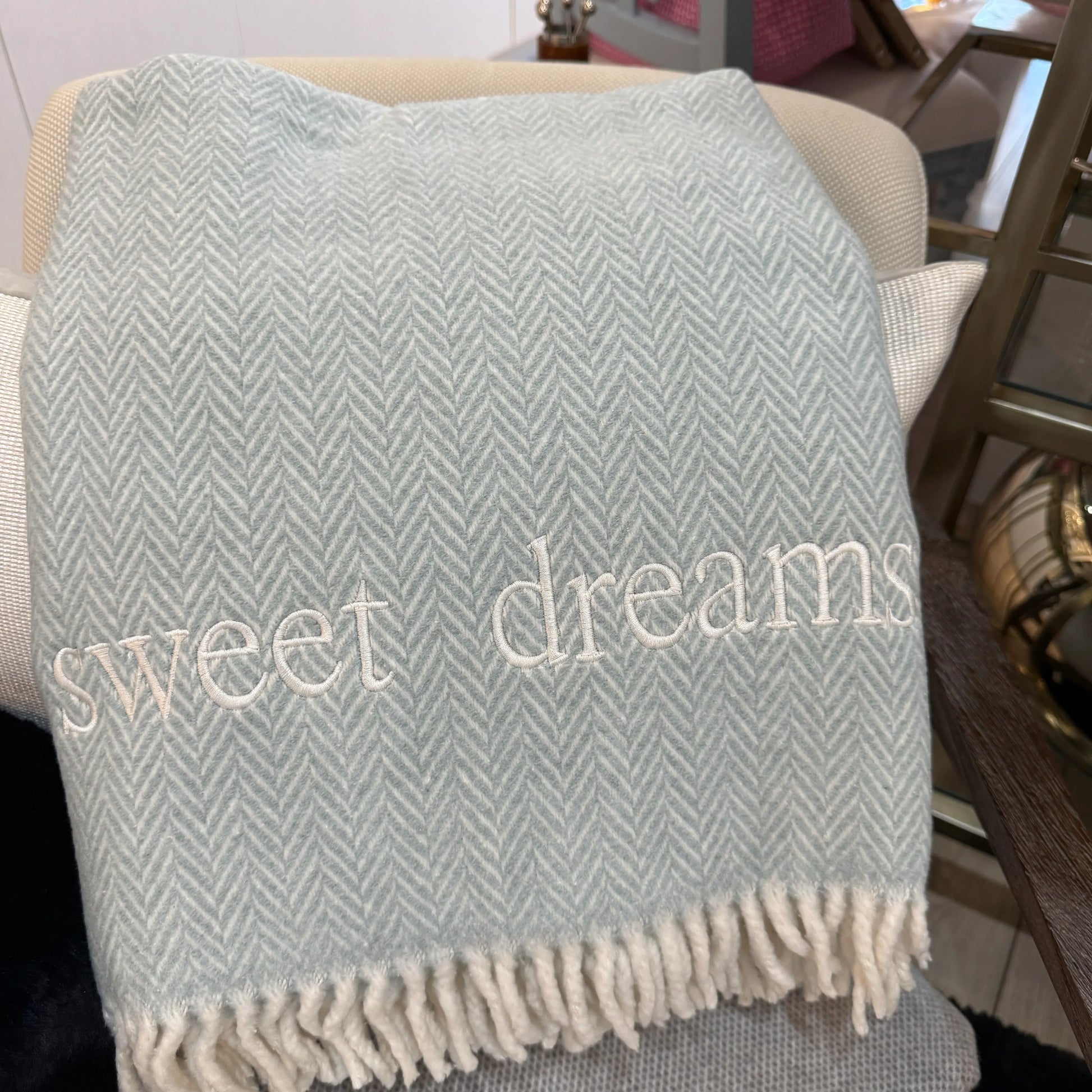 Herringbone Plush Throw Sky "sweet dreams" Throws