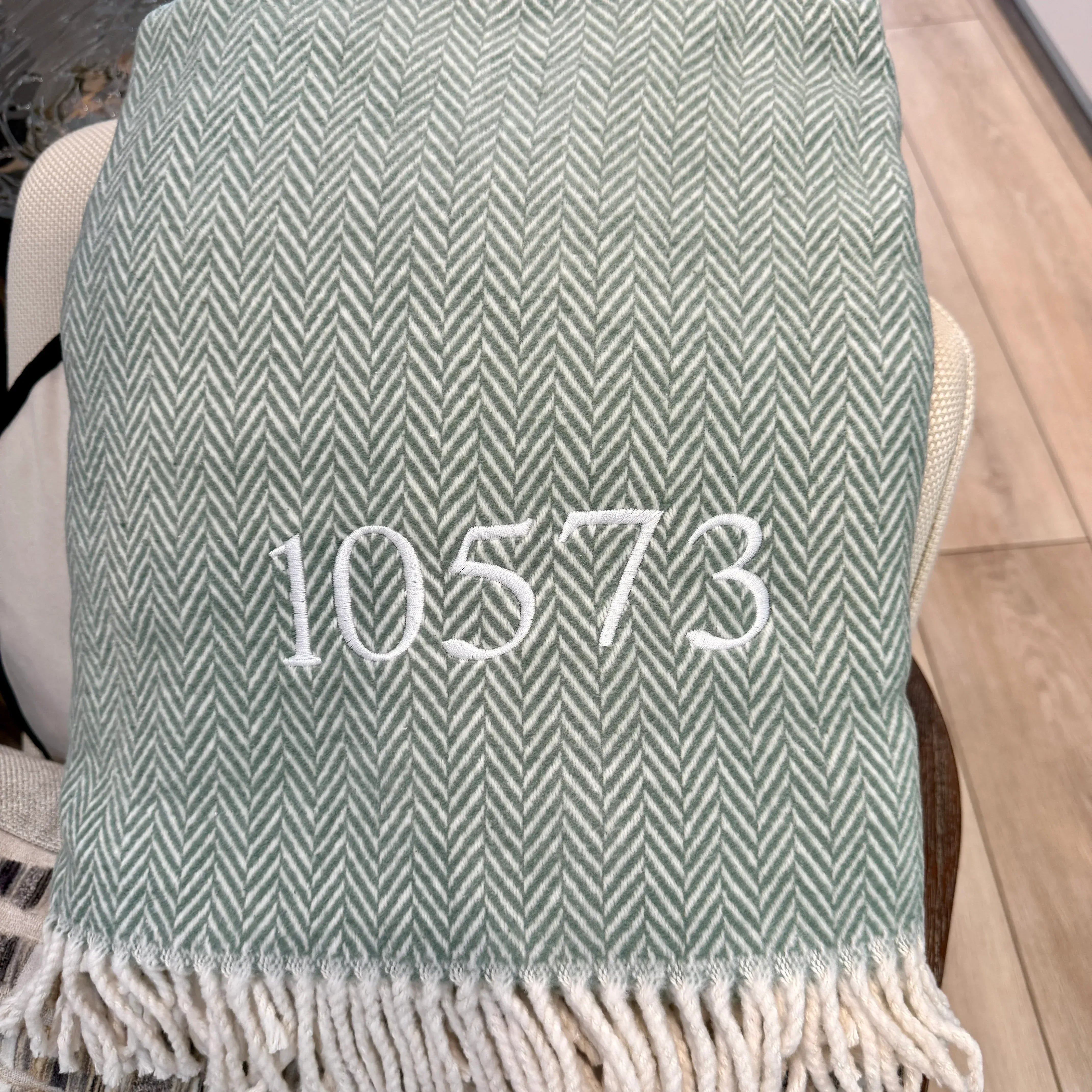 Herringbone Plush Throw Sage "10573" Throws