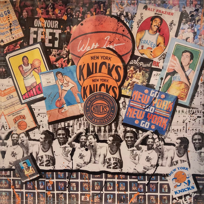 Collage of New York Knicks basketball memorabilia 