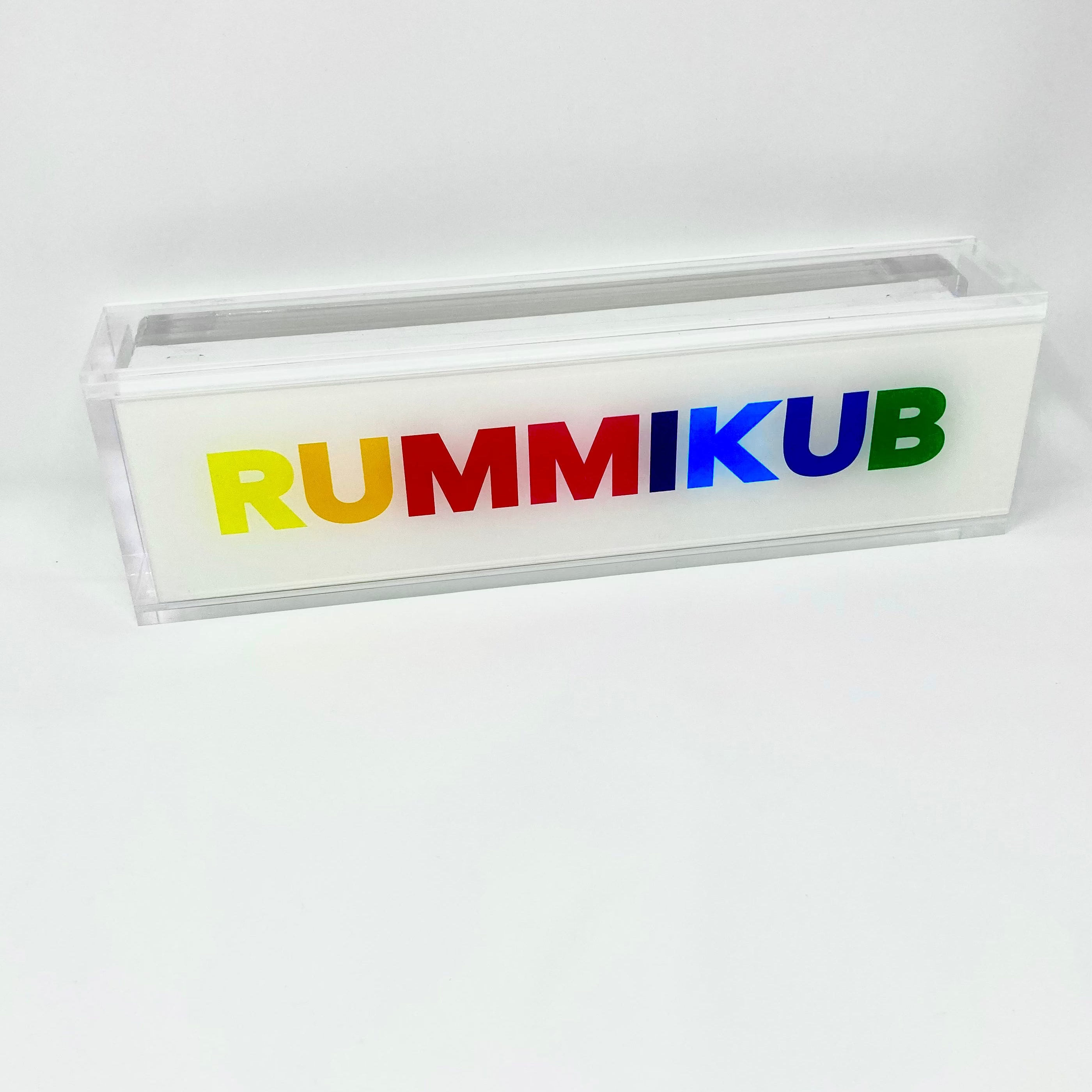 Rummikub game box with colorful letters on a white background