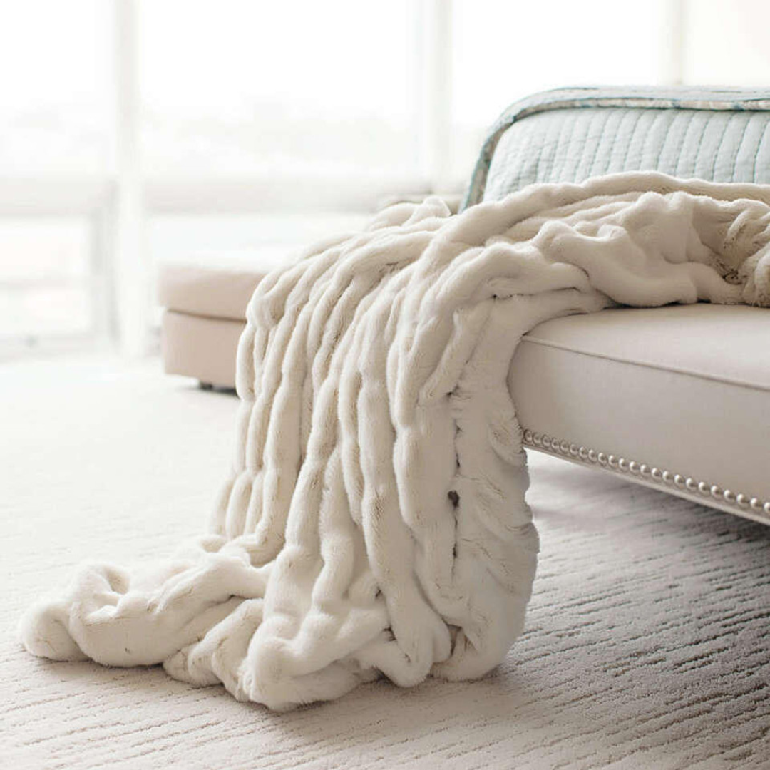 Ivory Mink Faux Fur Throw 60x72