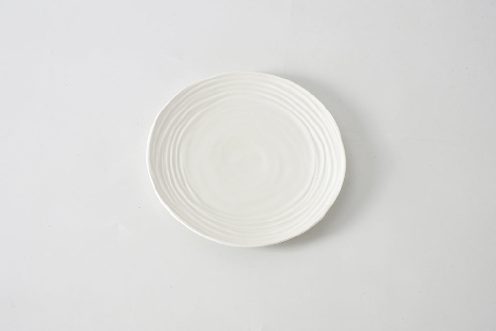 White ceramic plate on a light gray background