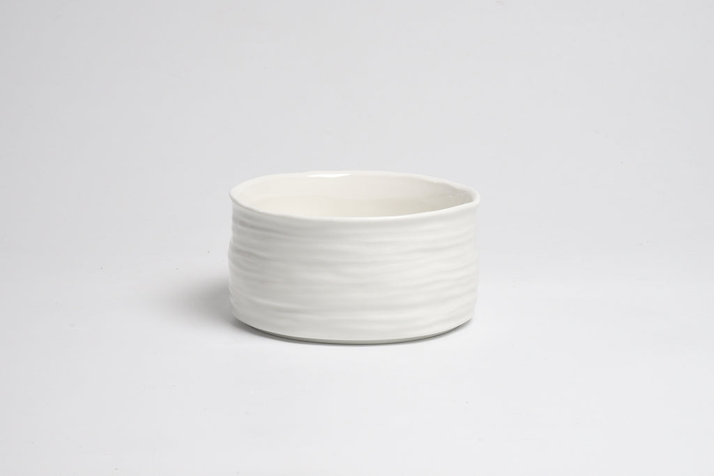 White ceramic bowl on a light gray background