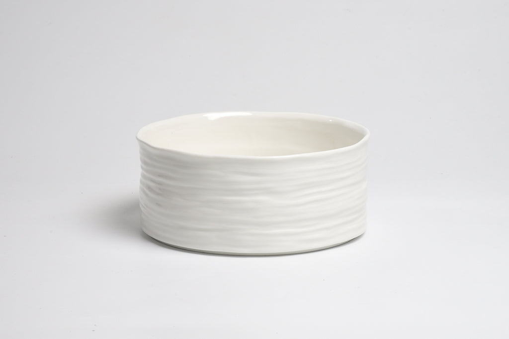 White ceramic bowl on a light gray background