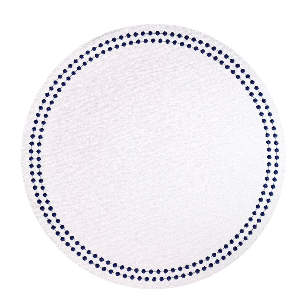 Pearls Mat Set Of 4 Pure White Navy Placemats, Napkins, & Napkin Rings