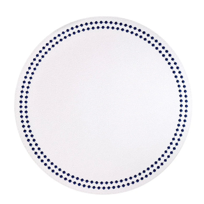 Pearls Mat Set Of 4 Pure White Navy Placemats, Napkins, & Napkin Rings