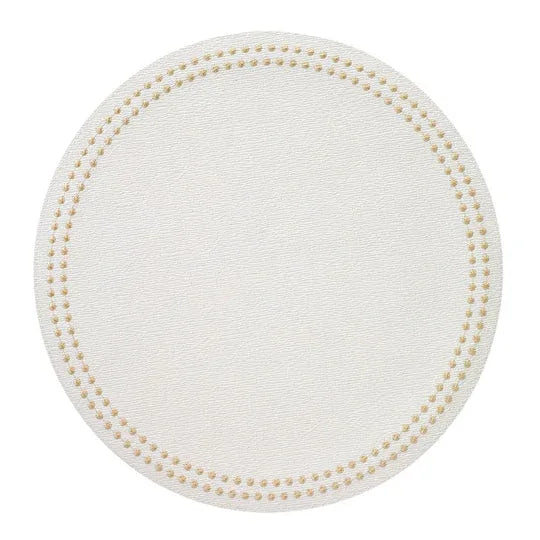 Pearls Mat Set Of 4 Antique White Gold Placemats, Napkins, & Napkin Rings