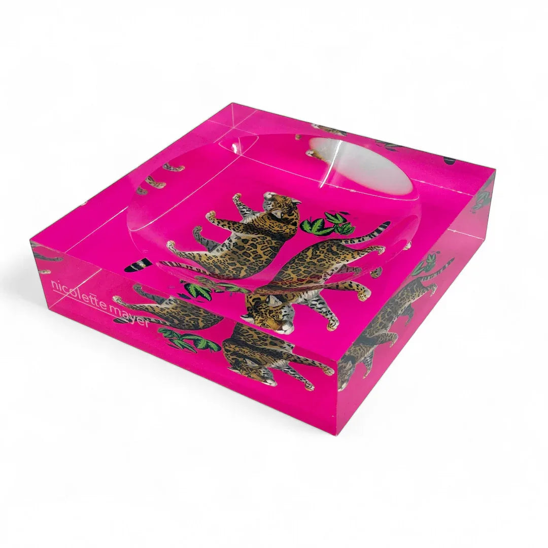Leopard Seeing Double Hot Pink Acrylic Candy Dish Candy Dish