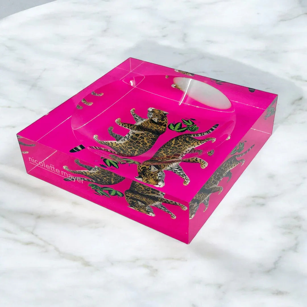 Leopard Seeing Double Hot Pink Acrylic Candy Dish Candy Dish