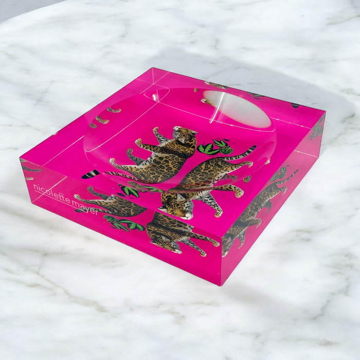 Leopard Seeing Double Hot Pink Acrylic Candy Dish