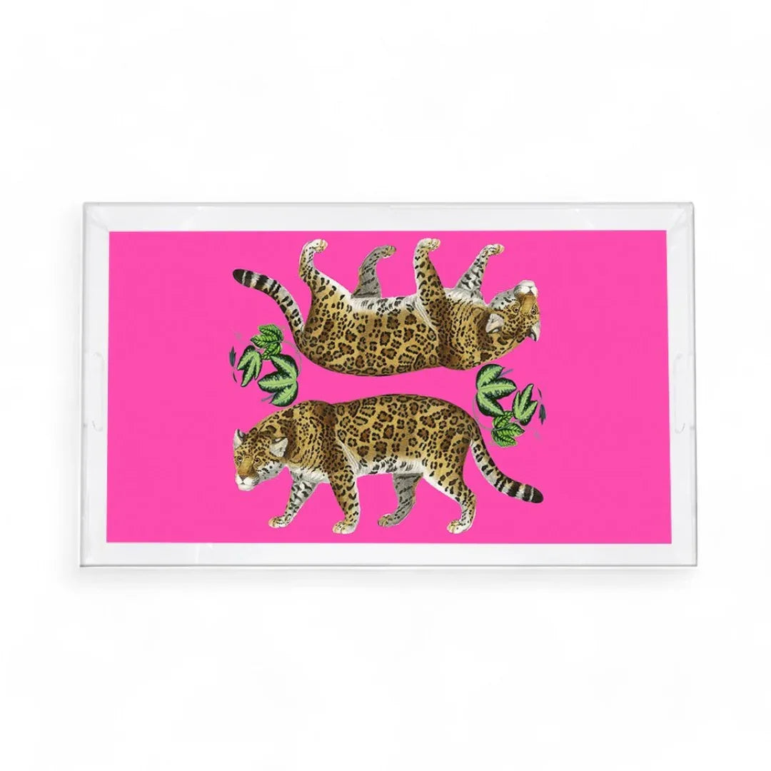 Leopard Seeing Double Hot Pink Acrylic Vanity Tray Vanity Tray