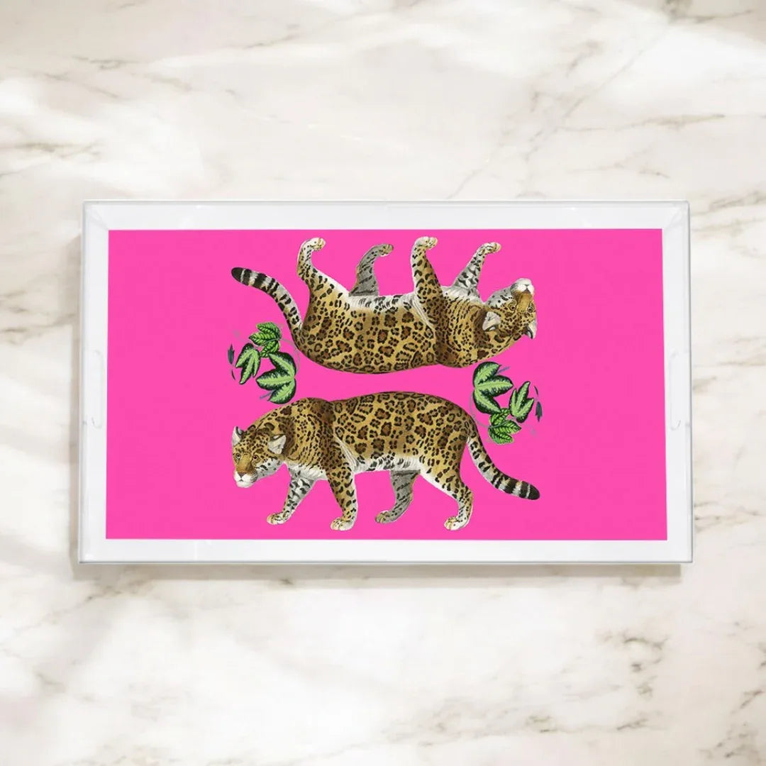 Leopard Seeing Double Hot Pink Acrylic Vanity Tray Vanity Tray