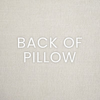 Text 'BACK OF PILLOW' on a textured beige background