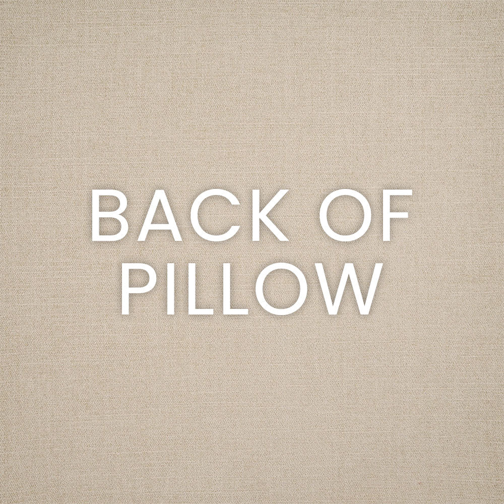 Beige fabric background with 'BACK OF PILLOW' text