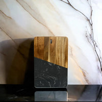 Marble & Acacia Rectangle Wood Board in black marble. 