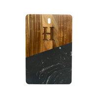 Marble & Acacia Rectangle Wood Board in black marble with custom "H" initial engraved. 