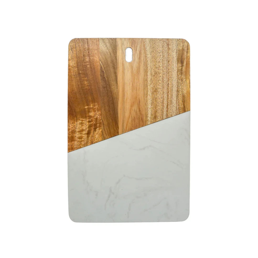 Marble & Acacia Rectangle Wood Board in white marble.
