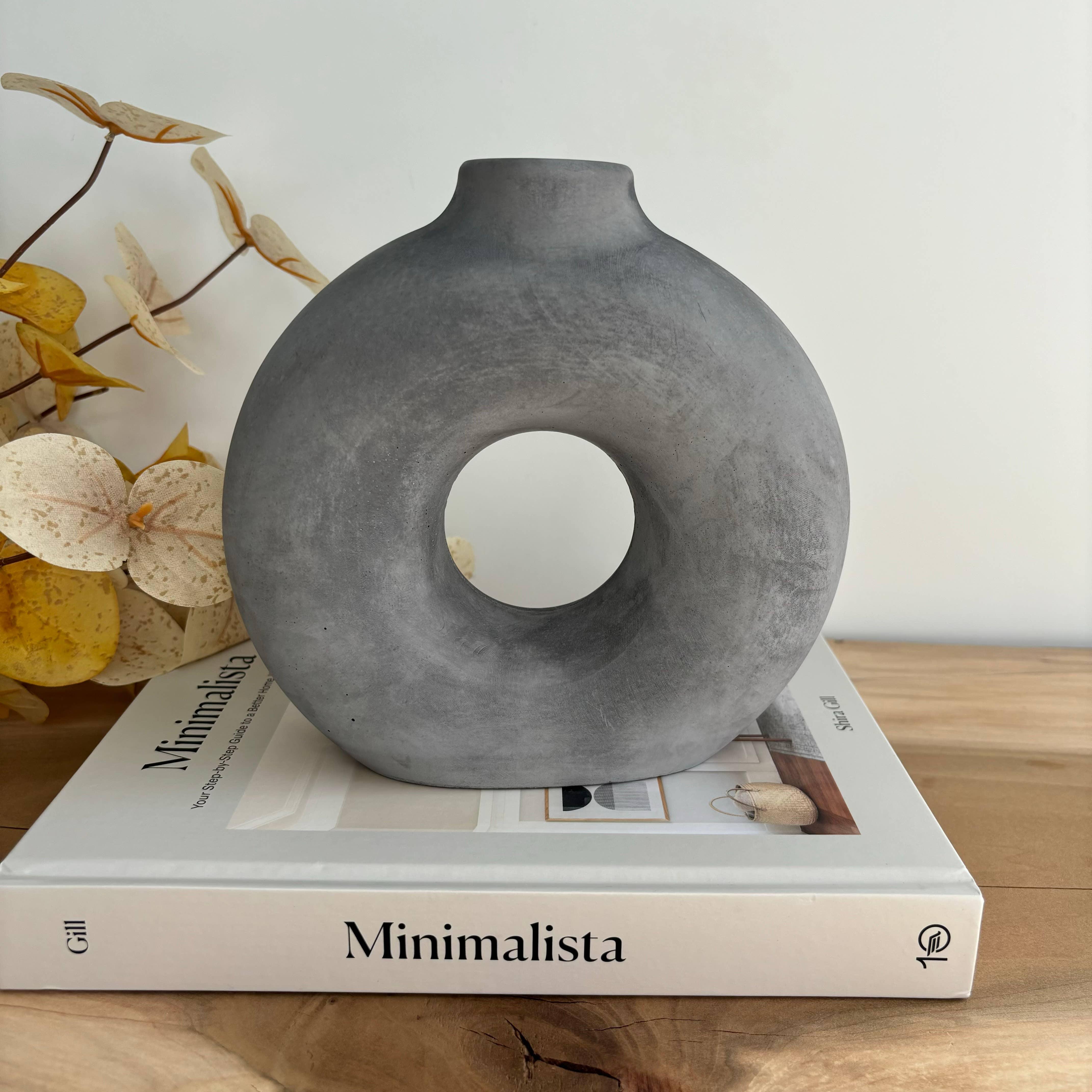 Marble grey Halo Vase Matt Black Decorative Vases