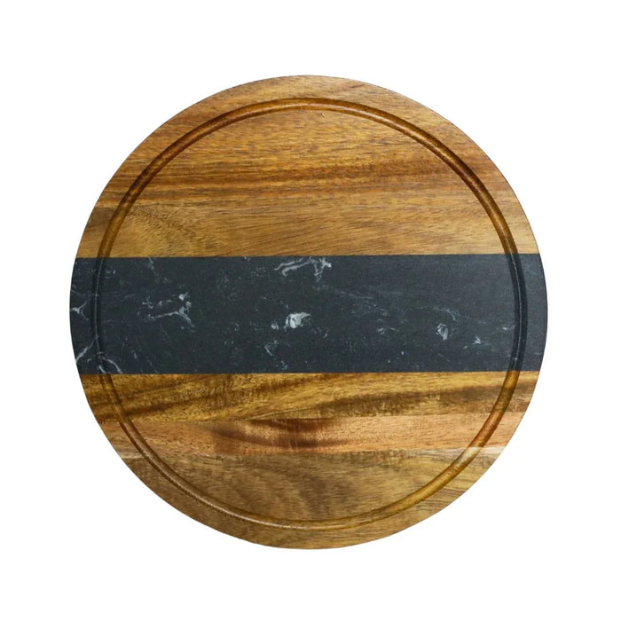 Marble Stripe & Acacia Wood Round Board 11" Black Cheese Board