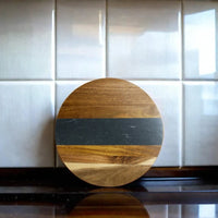 Marble Stripe & Acacia Wood Round Board in black.