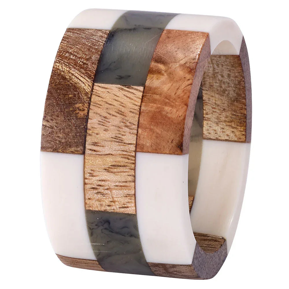 Patched Wood Napkin Rings s/4 Napkin Rings