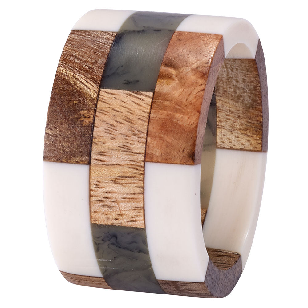 Patched Wood Napkin Rings s/4